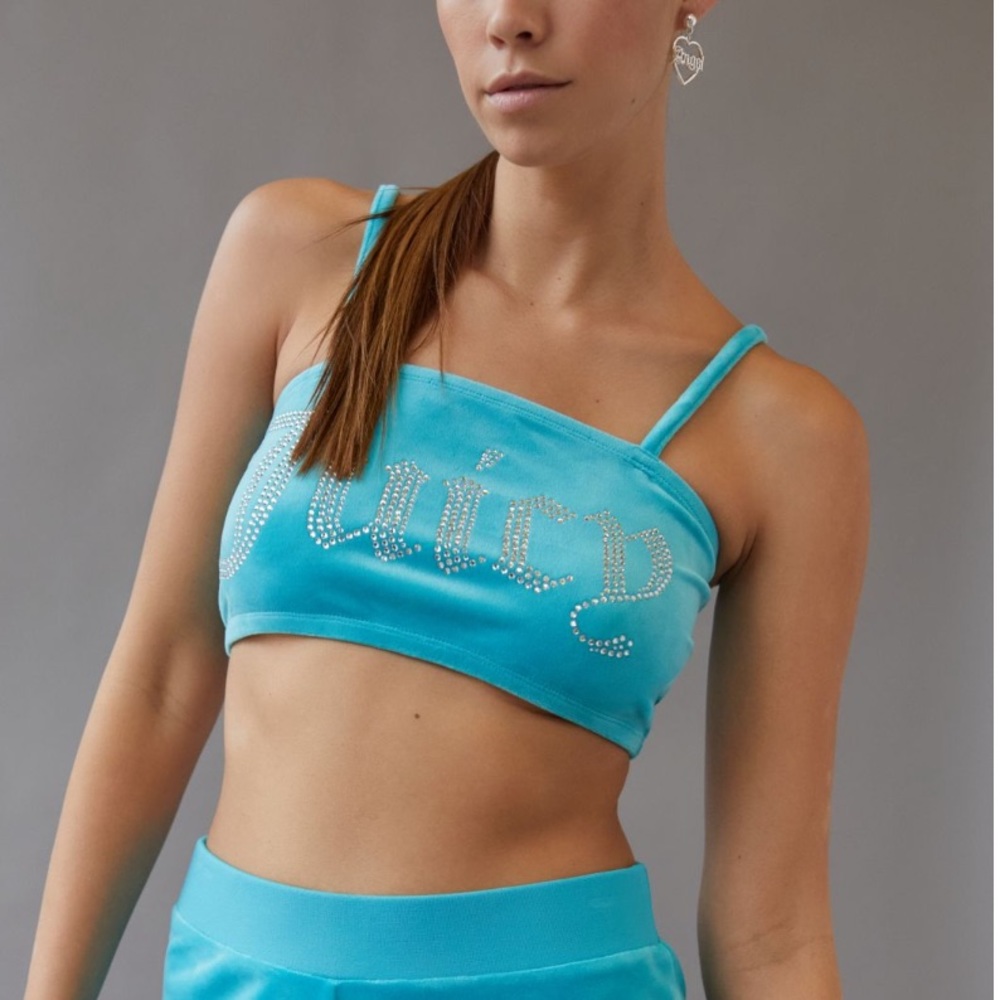 Juicy Couture Turquoise Teal Velour Diamante Cropped Cami Top